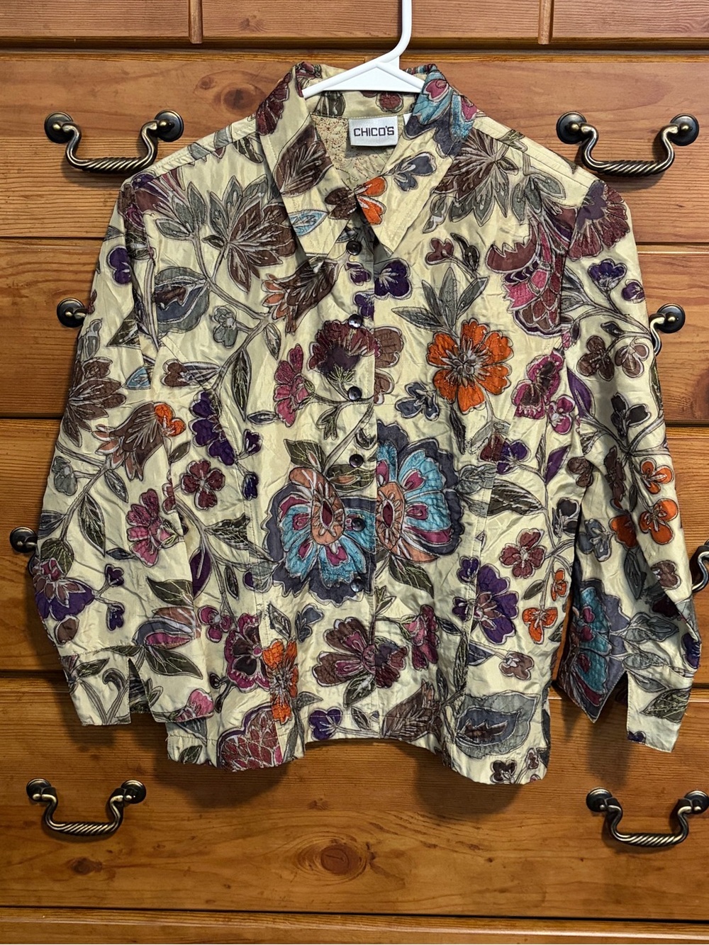 Chico’s 100% Silk Floral Embroidered Button Front Jacket Size 0 (Small)